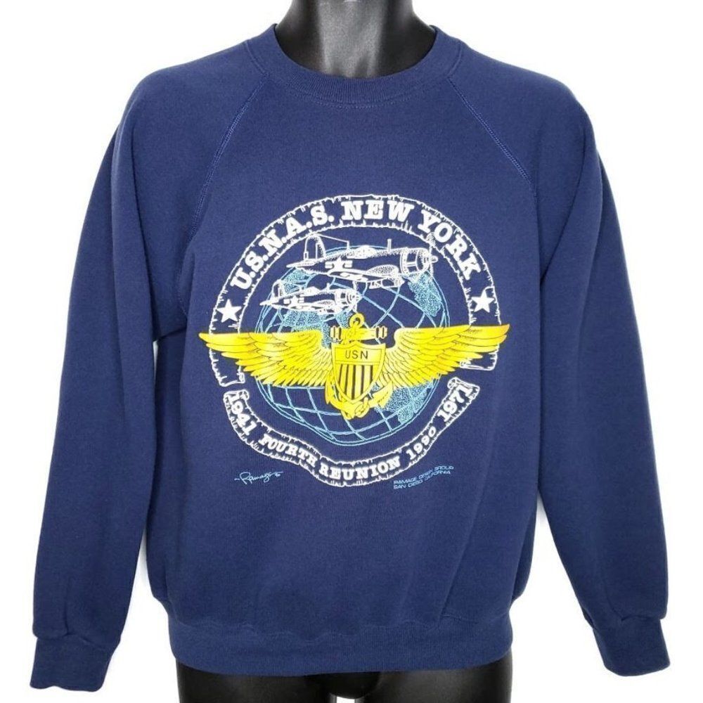 USNAS Sweatshirt Vintage 90s 1990 United States Naval Air Station New York Navy